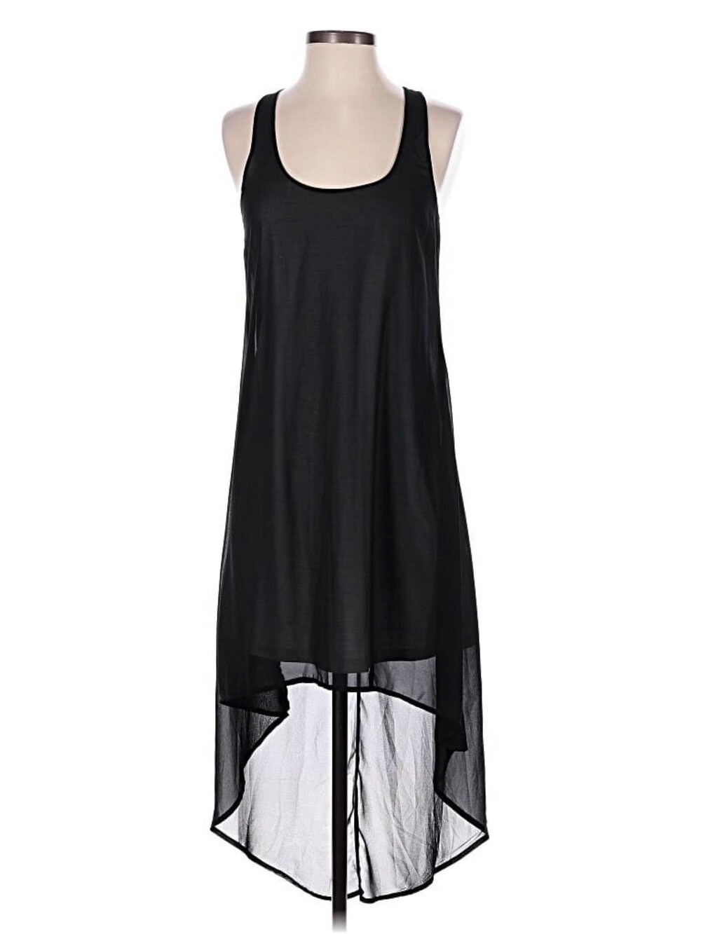 Lucca Couture Black Sheer Overlay Tank Dress - Dark Minimalist, Gothic, Midi